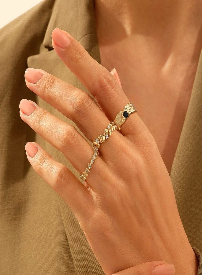 SOFYBJA 18K Gold Chunky Knuckle Rings Stacking Midi Thumb Finger Rings Black Obsidian Signet Rings Vintage Dome Jewelry for Women - Image 5